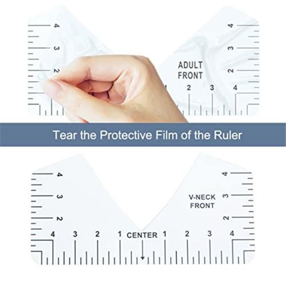 9Pcs Tshirt-Ruler Guide to Center Vinyl, Transparent V-Neck/Round PVC Ruler - Picture 14 of 16